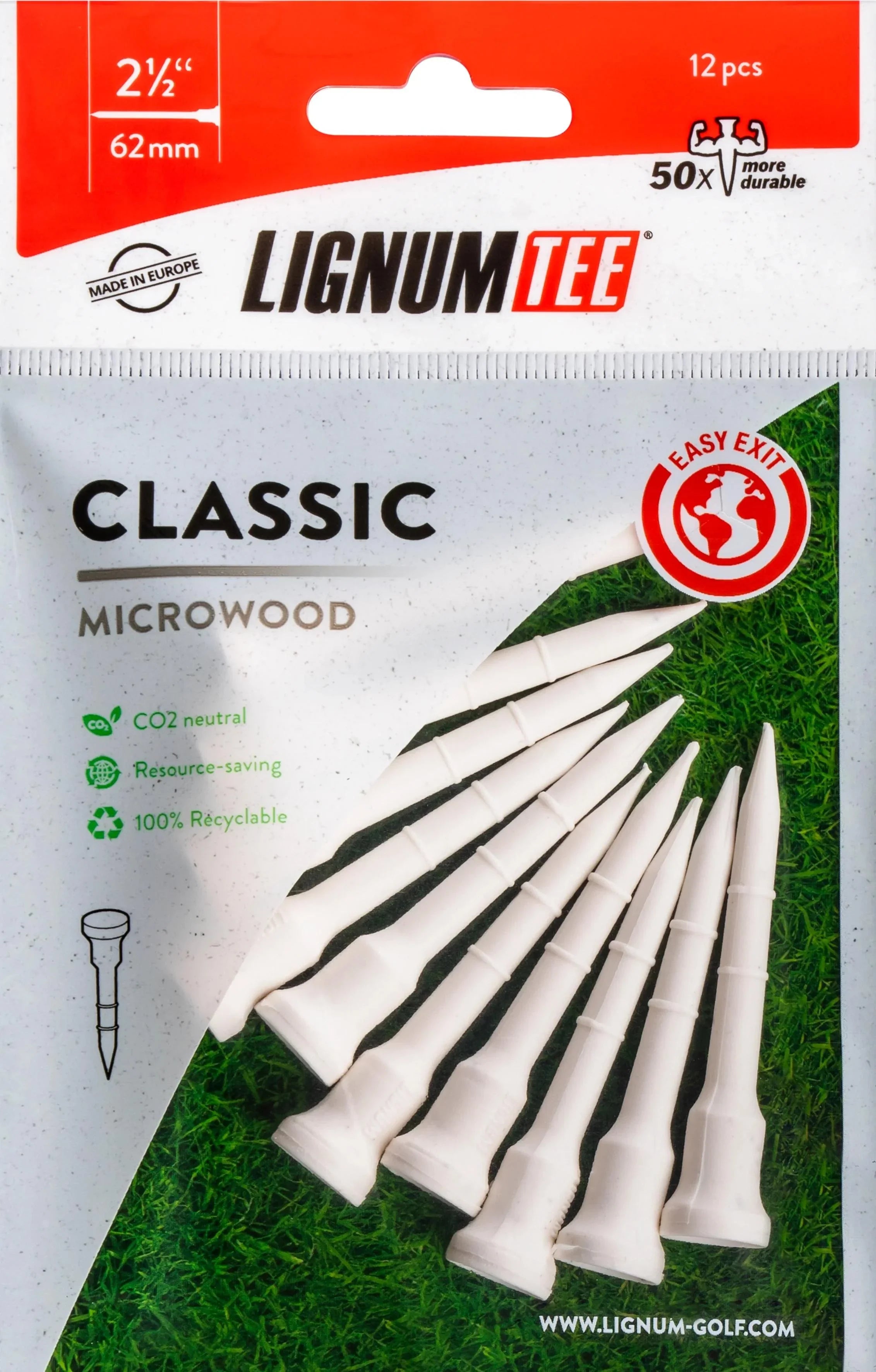 Lignum Tees Classic Microwood 62 mm White - Epic Golf