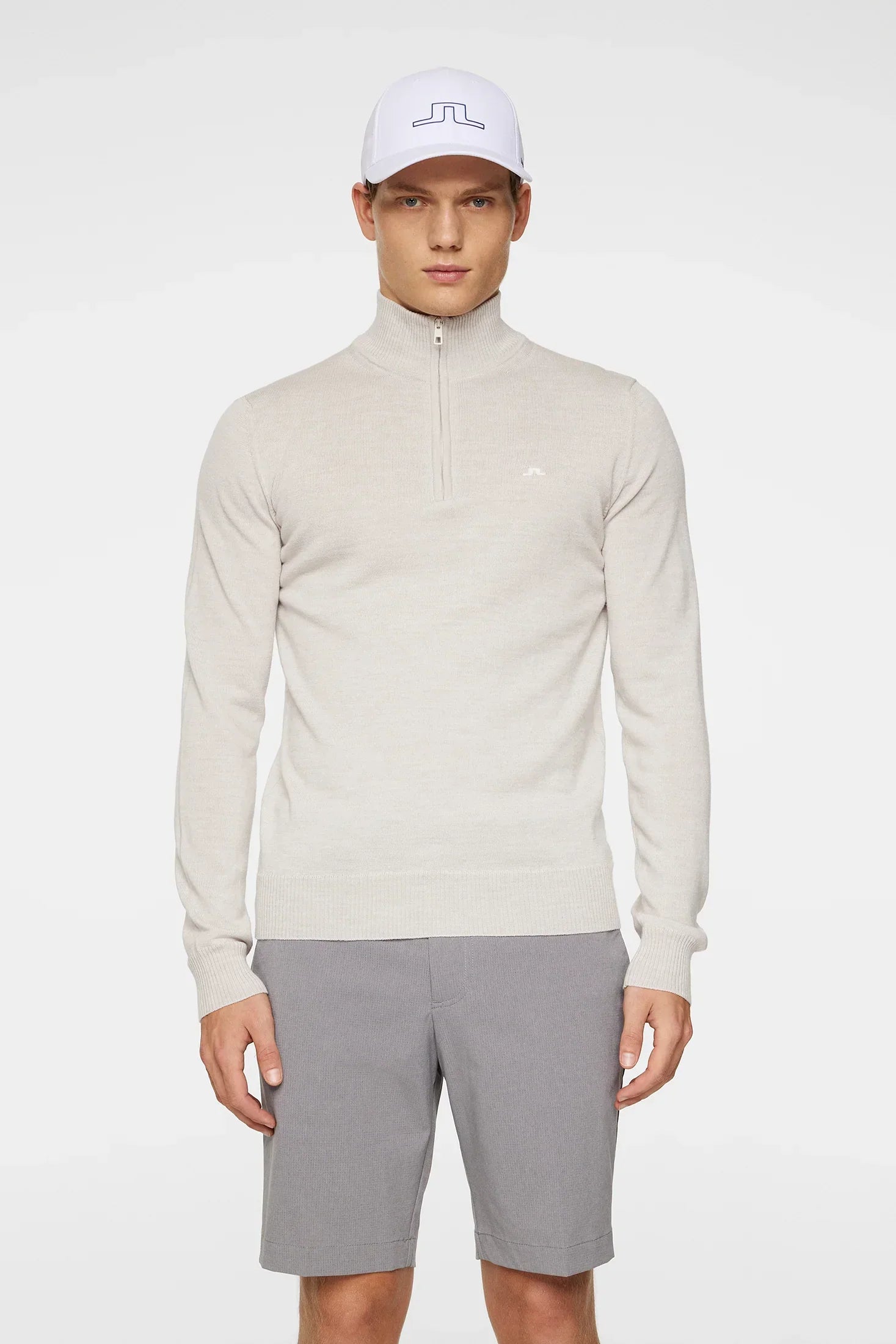 J.Lindeberg Męski Sweter Merino Kian Zipped Moonbeam - Epic Golf