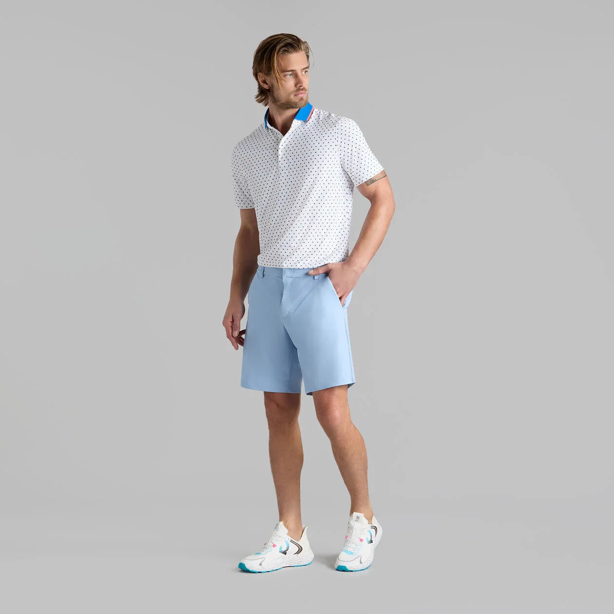 G/Fore Męskie Polo Ditsy Floral Tech Piqué White - Epic Golf