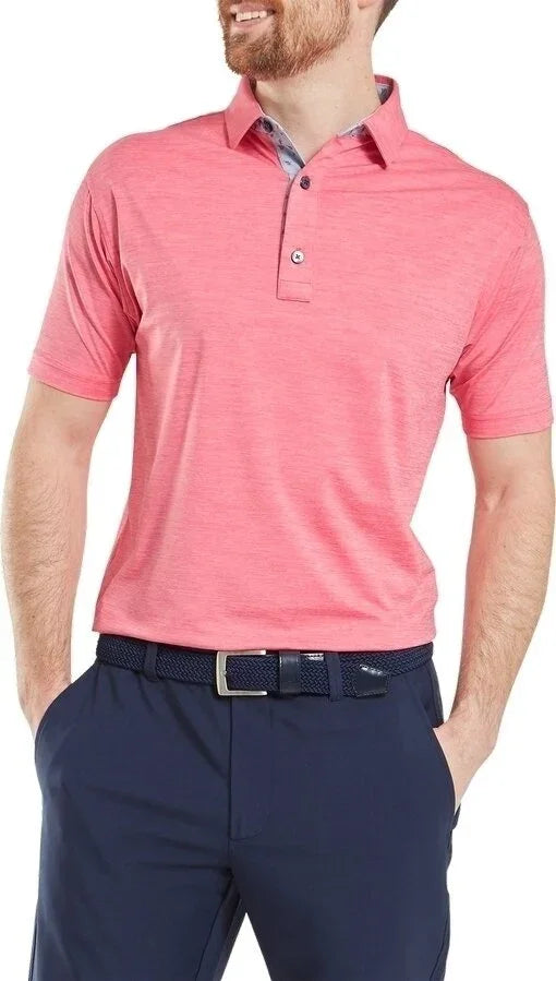 Footjoy Męskie Polo Heather Lisle with Trim Pink Lemonade - Epic Golf