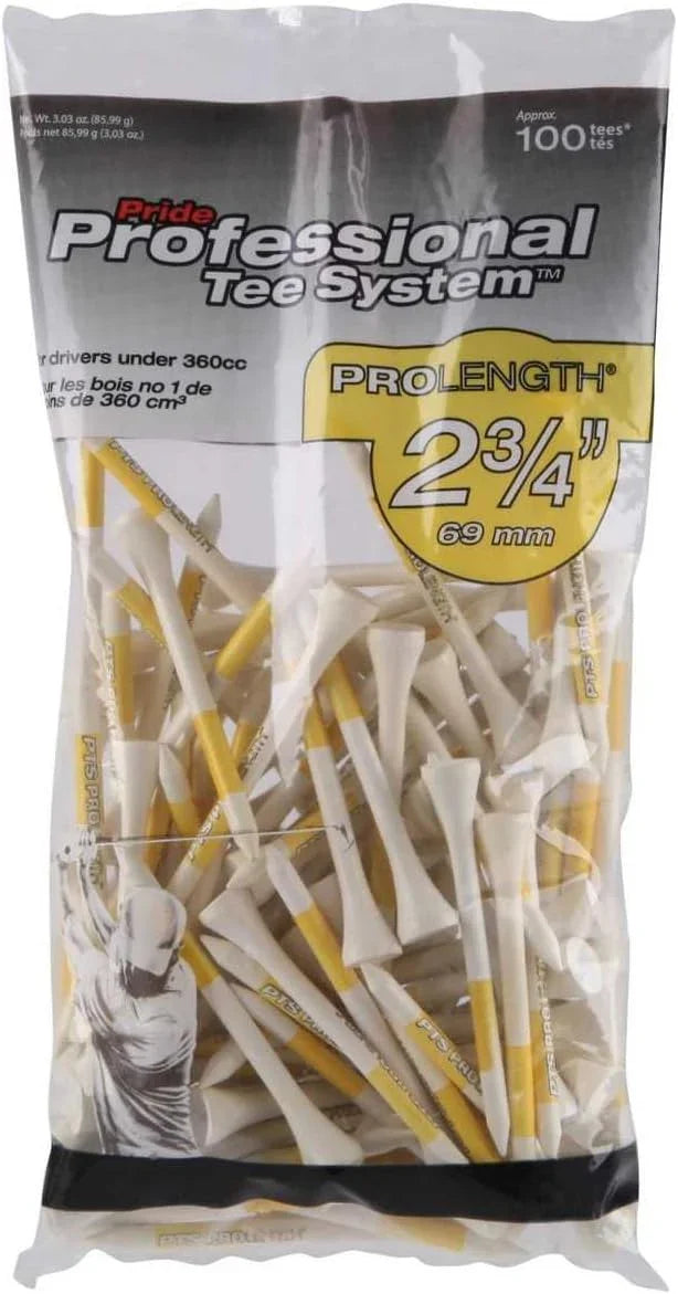 Pride Golf PTS 2-3/4" Bags of 100 Tees Yellow - Epic Golf