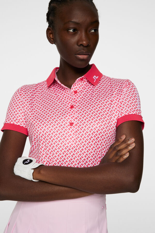 J. Lindeberg Damskie Polo Tour Tech Print Geo Pink