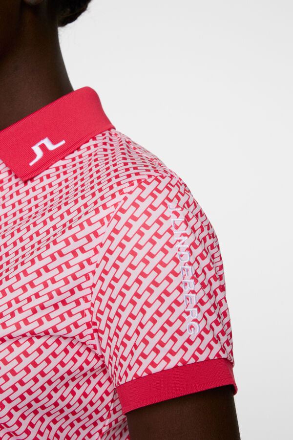 J. Lindeberg Damskie Polo Tour Tech Print Geo Pink