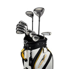 Kije golfowe z zestawu Callaway Warbird 14PC, w tym driver, drewno fairway, irony i putter, umieszczone w torbie