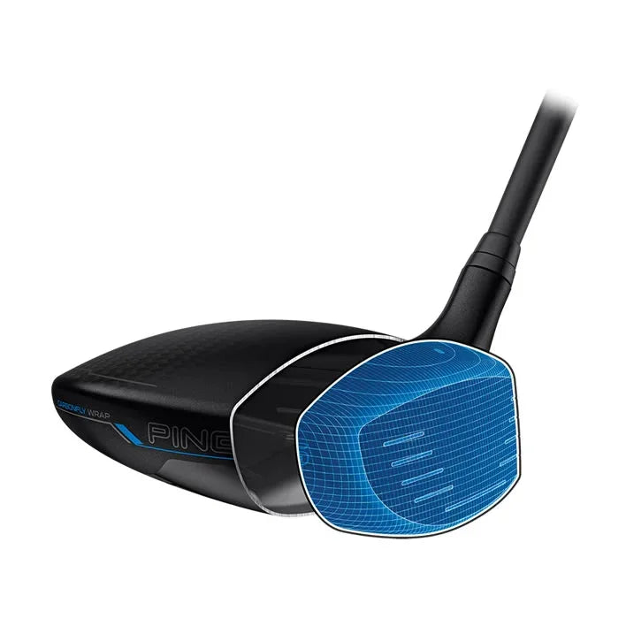 Wizualizacja technologii FaceWrap w główce kija PING G440 MAX Fairway Wood, z zaznaczoną powierzchnią uderzeniową